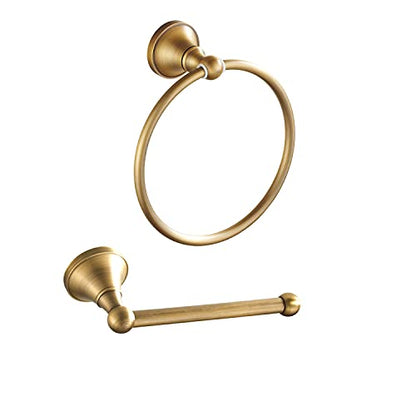 Leyden Antique Brass Toilet Paper Holder Towel Ring, Brass Hand Towel Holder Bathroom Accessories Set Retro Bathroom Hardware Tissue Toilet Roll Holder for Home or Kitchen, 2 Pieces - color: Brass