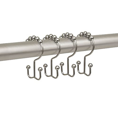 Double Shower Curtain Hooks - Set of 12 Metal Shower Curtain Rings - Double Glide Shower Hooks for Bathroom Curtain (Matte Nickel) - color: Matte Nickel