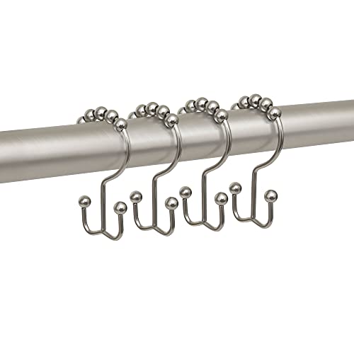 Double Shower Curtain Hooks - Set of 12 Metal Shower Curtain Rings - Double Glide Shower Hooks for Bathroom Curtain (Matte Nickel) - color: Matte Nickel
