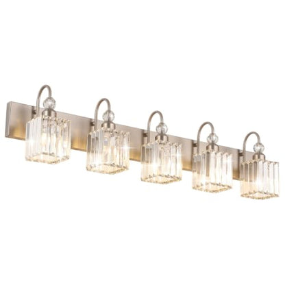 Ralbay Brushed Nickel Bathroom Vanity Light Crystal Modern 5 Light Bathroom Wall Lighting Fixtures Over Mirror - color: Square-Brushed Nickel, size: 5-light