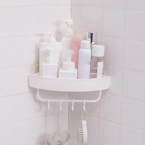 MAVIS LAVEN Bathroom Shower Corner Shelf, Large Capacity Wall Mounted Shelf with Hollow Design for Quick Drainage, Space Saving Storage for Home Kitchen Toilet (Triangular Grey) - color: Triangular Grey