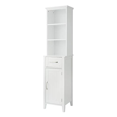 Teamson Home Newport Linen Tower with 3 Open Shelf 1 Drawer and 1 Door - White - color: White, size: Newport Linen Tower