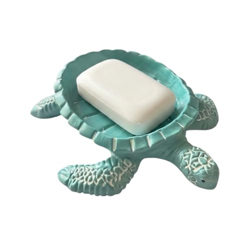 Sea Turtle Soap Dish - 6.29 X 5.23 Inch Self Draining Resin Tortoise Shell Shaped Soap Holder Dispenser Tray, Decorative Shower & Bath Countertop Soaps Saver Organizer for Kitchen Bathroom (Green) - color: Green