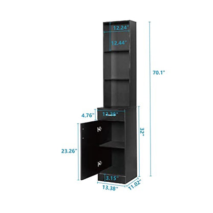 BNSPLY Tall Bathroom Cabinet, Narrow Slim Linen Cabinet with 3 Tier Open Shelves and Drawer, Free Standing Linen Tower for Bathroom, Living Room, Kitchen (White 13.4" W x 13" D x 70" H)
