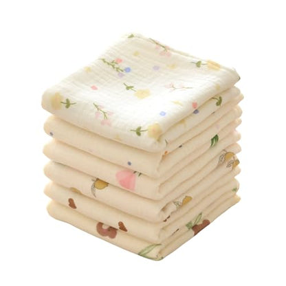Baby Muslin Washcloths and Burp Cloths, Floral Pattern Cotton Face Towels, Burping Cloths for Newborn,6-Pack,10x20 inches