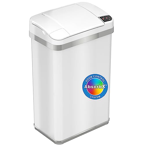 iTouchless 4 Gallon Bathroom Trash Can with Odor Control, Automatic Motion Sensor Bin, Soft-Close Stainless Steel, Slim Wastebasket for Narrow Spaces, White - color: Chalk White, 4 Gal