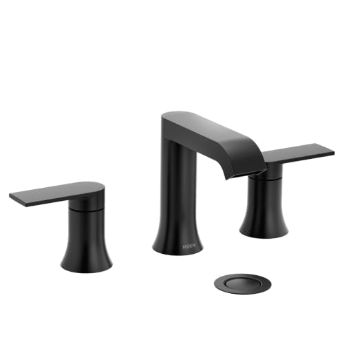 Moen Genta LX Two-Handle High Arc Widespread Bathroom Sink Faucet, for 3-Hole Setups, Valve Included, Matte Black, TV6708BL - color: Matte Black