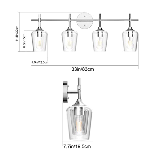 Ralbay Chrome Bathroom Vanity Light - 4 Light Industrial Farmhouse Style, Clear Glass, Over Mirror - color: Chrome, size: 4-Light