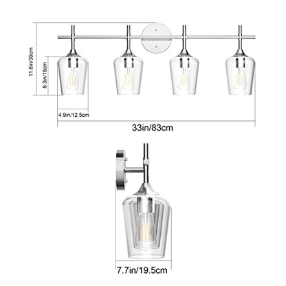 Ralbay Chrome Bathroom Vanity Light - 4 Light Industrial Farmhouse Style, Clear Glass, Over Mirror - color: Chrome, size: 4-Light