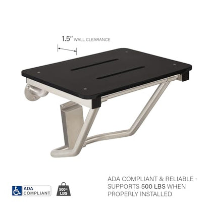 24" x 15" Black Folding Wall Mount Shower Seat Bench, ADA Compliant - color: Black, size: 24 inch