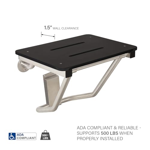 28" x 15" Black Folding Wall Mount Shower Seat Bench, ADA Compliant - color: Black, size: 28 inch