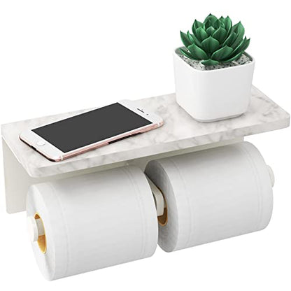 Gypie Double Toilet Paper Holder, Toilet Paper Wall Mount, White Marble | Toilet Paper Holder with Shelf, Stainless Steel Roll Holder for Bathroom Washroom - color: White Double