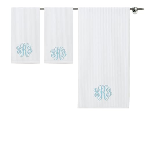Personalized Monogrammed Bath Towel Set, 100% Cotton, Custom Embroidered Initials, Hotel Style, White Navy Grey Beige - color: White