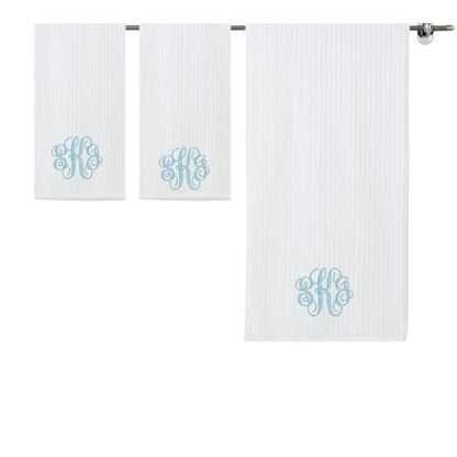 Personalized Monogrammed Bath Towel Set, 100% Cotton, Custom Embroidered Initials, Hotel Style, White Navy Grey Beige - color: White