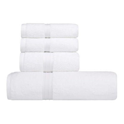 Luxury Bath Towels Set of 4 - Luxury & Soft 100% Cotton, Absorbent, Soft - Includes 1 Shower Towel (28" x 56"), 1 Bath Hand Towel (16"x28") and 2 Wash Cloths (12"x12") - White - color: White, size: 4-Piece Bath Towel Sets