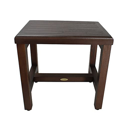 DecoTeak 18" Teak Shower Bench, Waterproof Stool with Non-Slip Feet | Shower bench with adjustable foot levelers provides secure stability on wet, sloped, or uneven shower floors for added safety