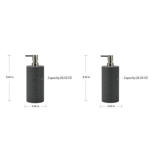 Resin 2 Pack Shampoo, Conditioner or Body Wash Dispenser Set, Luxurious Refillable Pump Bottles with Matte Pump Top and Embossed Text, Durable Design for Bathroom and Shower - color: Gray Shampoo & Body Wash