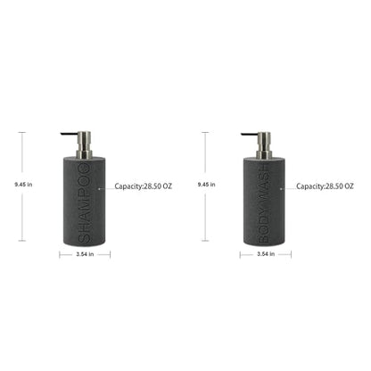 Resin 2 Pack Shampoo, Conditioner or Body Wash Dispenser Set, Luxurious Refillable Pump Bottles with Matte Pump Top and Embossed Text, Durable Design for Bathroom and Shower - color: Gray Shampoo & Body Wash