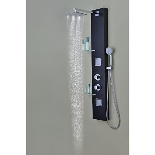 ANZZI Shower Head Panel Tower System, Ronin, Black Aluminum, 2 Turbo Jetted | Includes Two Adjustable Body Spray Jets For Targeted Water, Constructed From Stainless Steel With A Matte Finish - color: Matte Black, style: 2 Jets