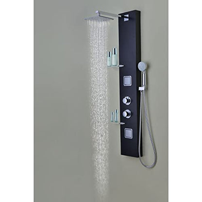 ANZZI Shower Head Panel Tower System, Ronin, Black Aluminum, 2 Turbo Jetted | Includes Two Adjustable Body Spray Jets For Targeted Water, Constructed From Stainless Steel With A Matte Finish - color: Matte Black, style: 2 Jets