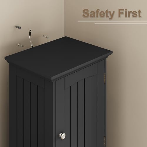 ChooChoo 67" Tall Bathroom Storage Cabinet, Narrow Bathroom Cabinet with 2 Doors and 1 Drawers, Freestanding Cupboard Floor Cabinet with Adjustable Shelves for Living Room, Kitchen, Black
