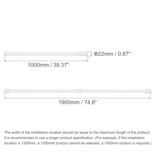 uxcell Tension Curtain Rod, Adjustable 39 to 75 inches, 0.75" Dia White Spring Tension Rod No Drilling Expandable Tension Rod for Doorway, Kitchen - size: 39-75 inch
