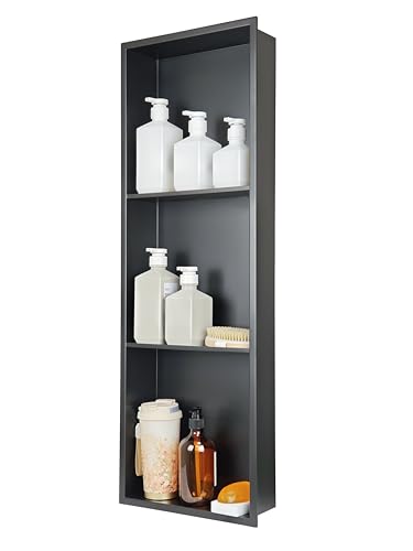 Black Stainless Steel Shower Niche 36" X 12" ，Recessed Shower Shelf for Bathroom Storage，Three-Tier Shelves， Matte Black (Black, 36 * 12 in) - color: Black, size: 36 * 12 in