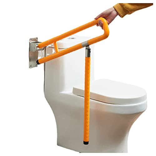 Toilet Grab Bar Foldable Handicap Grab Bars Rails Drop Down Safety Handrail Non Slip Nylon Stainless Steel Bathroom Support Grab with Leg for Elderly Disabled Pregnant,Yellow,27.6Inch - color: Yellow, size: 27.6Inch