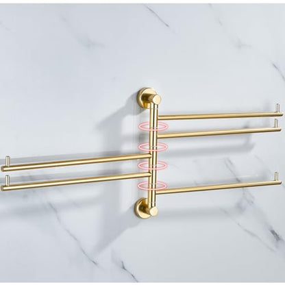 ZHOUXIAO Swing Out Towel Bar Holder Wall Mount/Gold Finish Swivel Towel Rack for Bathroom or Kitchen, Metal Towel Bar Folding Arm Swivel Hanger Bathroom Storage 2Bars
