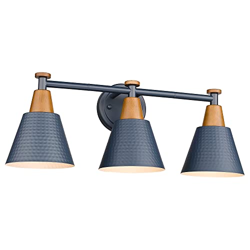 FEMILA Bathroom Vanity Light, 3-Light Modern Bathroom Light Fixture with Hammered Metal Shade Finish, Dark Blue Wall Sconce Lamp Lighting for Bedroom, 4FG59B-3W Blue - color: Navy Blue, size: 22"