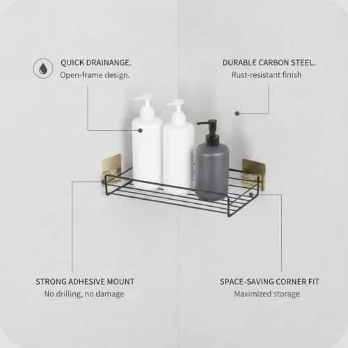 Adhesive Corner Shelf, Carbon Steel Wall Mount Storage Organizer for Bathroom Shower and Kitchen (1 PC) - size: 10.63 x 4.33 x 1.97 in