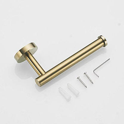 BATHSIR Brushed Gold Toilet Paper Holder & Hand Towel Holder Wall Mount 2 Pieces, Single Post Pivoting Round Modern Bathroom Hardware Towel Ring Toilet Tissue Holder, Bathroom Accessories Set - color: Gold 3