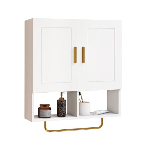 Wall Mounted Bathroom Storage Cabinet Medicine Cabinet | Medicine Cabinet with Adjustable Shelves & Towel Bar for Bathroom, Laundry Room, Bedroom, Enterway - color: White