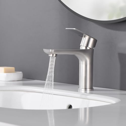 SUMERAIN Brushed Nickel Bathroom Sink Faucet Washbasin Faucet 304 Stainless Steel Single Hole Single Lever Handle | Unique Flow Pattern, Water-saving, Lead-Free, with Faucet Supply Lines, Easy DIY Install - color: Brushed Nickel