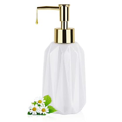 14OZ Hand Soap Dispenser for Bathroom and Kitchen, Ceramic (New White) | Refillable Hand Soap Dish Soap Dispenser, Great for Kitchen Sink, Liquid, Essential Oil & Lotion, Pump Dispenser Bottle - color: New White