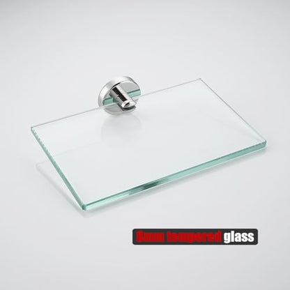 JQK Bathroom Glass Shelf Chrome, Tempered Glass Shower Storage 8 by 5 inches, 304 Stainless Steel Polished Chrome Wall Mount, TGS101L8-CH - color: Chrome, size: 8 Inch (1 Pack)