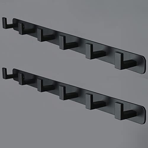 Coat Rack, Heavy Duty Stainless Steel 6 Tri Coat Hook Hanger, Wall Mounted Wall Hooks, Rustic Clothes Hook/Key Hook Rail for Bathroom Kitchen Entryway(2 Pack, 6 Hook Black) - color: Black, size: 6 Hook-2 Pcs