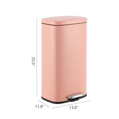 happimess Curtis 8 Gal Step Trash Can Soft Close 25", Flamingo Pink | Iron Construction, Satin Finish, Removable Liner, Steel Pedal, 20 Trash Bags Included, Kitchen Office Bin - color: Flamingo Pink