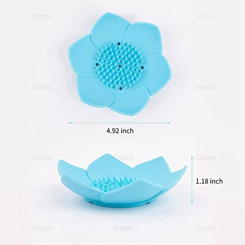 AUEAR, 4 Pack Lotus Flower Shape Silicone Soap Dish Holder Stand for Bar - color: Black & Blue & Purple & Light Green, size: 4 Pack