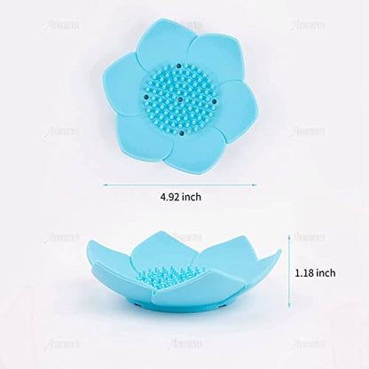 AUEAR, 4 Pack Lotus Flower Shape Silicone Soap Dish Holder Stand for Bar - color: Black & Blue & Purple & Light Green, size: 4 Pack