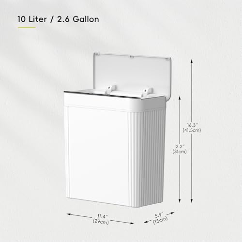 EKO Brio 10L/2.6 Gallon Motion Sensor Trash Can, Automatic Touchless Bathroom Garbage Bin, Waterproof Smart Trash Can for Kitchen, Bedroom, and Office, White - size: Brio 10L- Glacier White