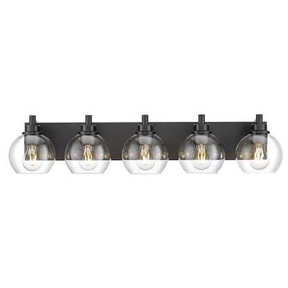 5-Light Matte Black Bathroom Vanity Light, Clear Glass Globe Shade | 32" modern bathroom light fixtures over mirror, E26 base, bulbs not included, VL195-MB-CL-5 - color: Black, Clear Glass, size: 5-light