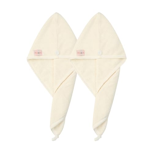 M-bestl 2 Pack Microfiber Hair Towel Wrap with Button to Dry Hair Quickly | Hair Drying Towel , Absorbent and Soft,Anti-frizz Towel (Beige&Beige) - color: Beige&beige