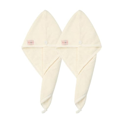M-bestl 2 Pack Microfiber Hair Towel Wrap with Button to Dry Hair Quickly | Hair Drying Towel , Absorbent and Soft,Anti-frizz Towel (Beige&Beige) - color: Beige&beige