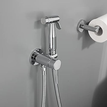 Chrome Handheld Bidet Sprayer for Toilet Warm Water, Stainless Steel | Polished Silver Bidet Hand Held Sprayer with Brass Hot and Cold Mixing Valve, 47 inches anti-leaking bidet shower hose - color: Chrome