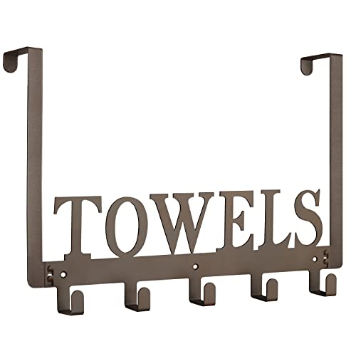 Towel Hooks for Bathroom Over the Door Hooks Wall Mount Rack Holder, Heavy Duty Robe Hooks Hanger for Metal Sandblasted Organizer for Towel Clothes Bag Robe(Coffee) - color: Coffee, size: 5 Hooks