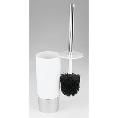 iDesign Compact Toilet Brush and Holder for Bathroom, White/Chrome | For Bathroom, Shower, Compact