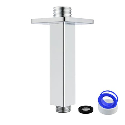 Ceiling Mounted Shower Arm with Flange, Universal Connection 1/2 NPT Straight, Made of Thicken Stainless Steel, Square Extension Arm for Fixed Rain Shower Head(4 Inch, Chrome) - color: Chrome, style: 4 Inch