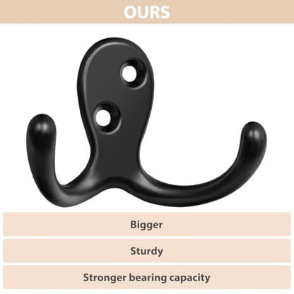 Homanu 54 Pack Coat Hooks, Heavy Duty Double Prong Coat Hooks Wall Mounted with 108 Screws, No Rust Black Metal Wall Hooks for Hanging Towel, Coat, Bag, Hat, Cup, Key - color: 54 Pcs Black
