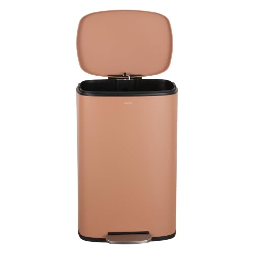 happimess Connor 2-Piece Iron Trash Can, Clay Rose | 13.2 And 1.3 Gallons, Rectangular, Soft-Close Lid, Step Pedal, 20 Liners, 26" And 12" Height - color: Clay Rose